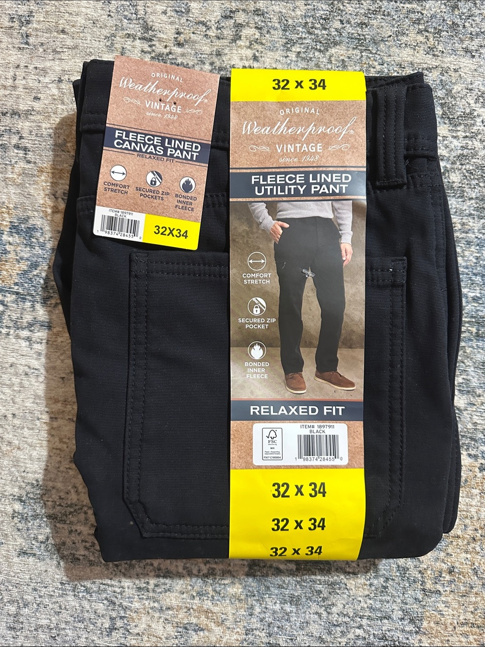 NWT Weatherproof Men’s Relaxed Fleece-Lined Utility Pants - Black